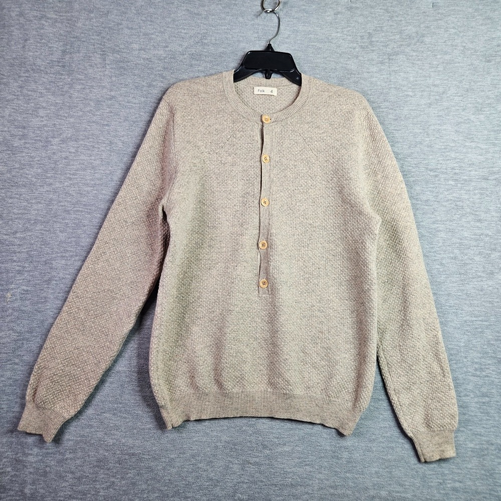 Folk Knit Henley Sweater Pull over Elbow Patch Size 4 Neutral